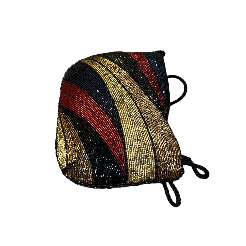 Multi Color Bugle Bead Bag Cord Strap Lined Satin… - image 5